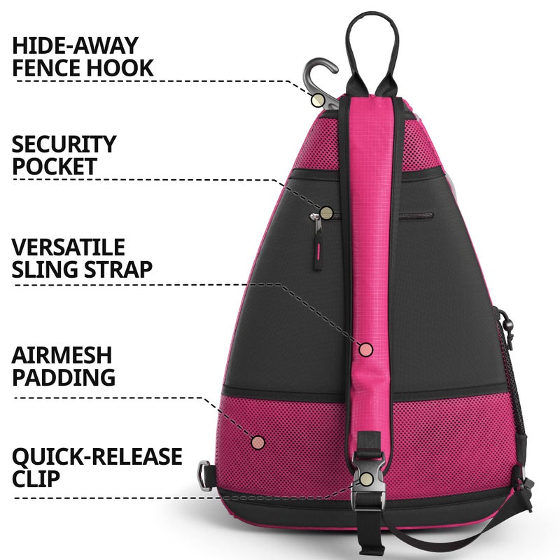 Athletico Sling Bag - Crossbody Backpack for Pickleball, Tennis, Racketball, and Travel for Men and Women (Pink) - Image 3